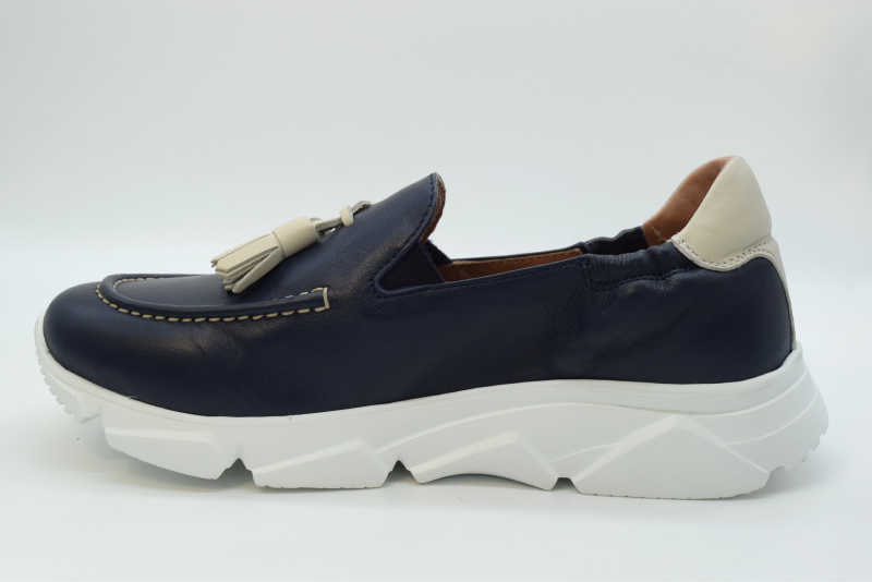 Marro Mocassino Sfoderato Nappine DEBORA Fiocco Blu Navy