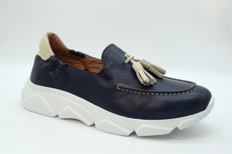 Marro Mocassino Sfoderato Nappine DEBORA Fiocco Blu Navy